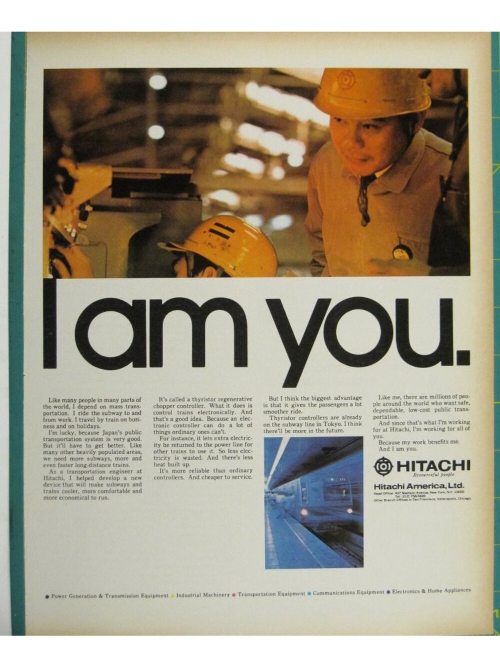 Print Ad Hitachi I Am You Vintage 1970s Train Transportation Japan